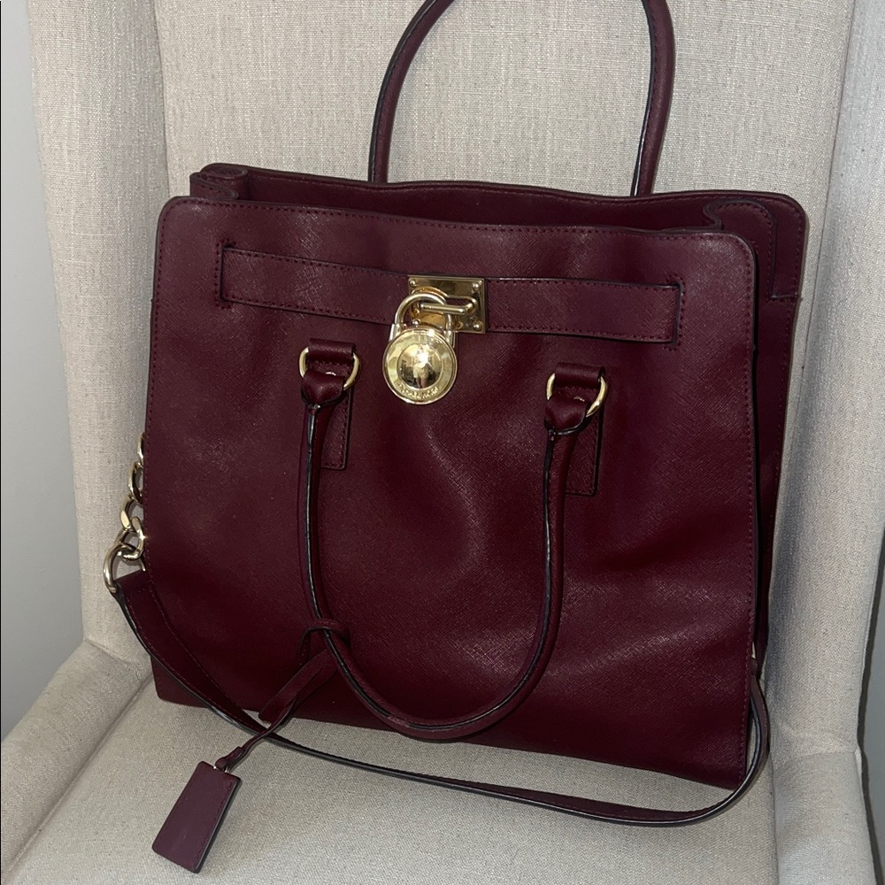 Michael Kors Burgundy Leather Satchel with Gold Hardware - Picture 1 of 3